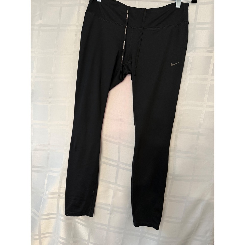 Nike Dri-FIT Running Leggings Black Mesh Panel Drawstring Tights Womens Large